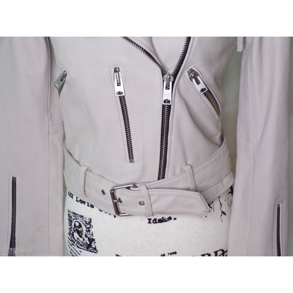 🆕 ALL SAINTS Balfern Soft Leather Zip Biker Jacket Light Gray 2 - Picture 10 of 15